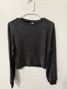 Divided Black Metallic V‑Neck Knit Top